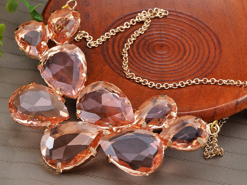 Alilang Rose Gold Champagne Tone Crystal Teardrop Cluster Chunky Statement Bib Pendant Necklace - Image 2